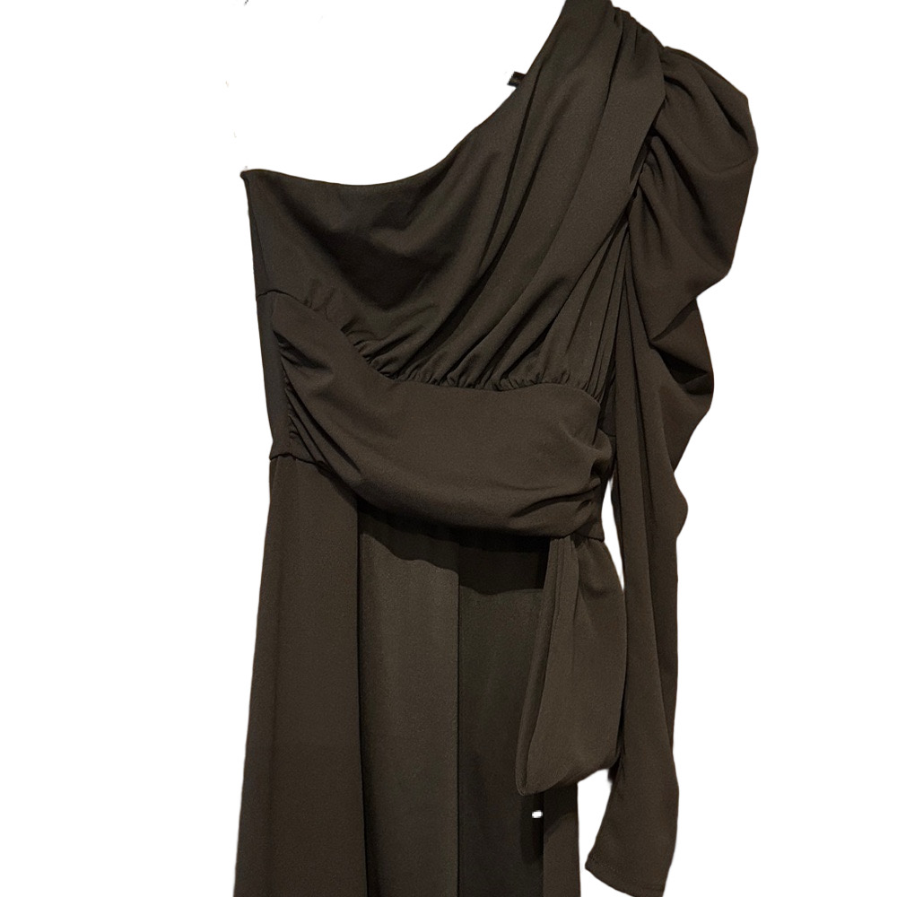 AKIRA Black One Shoulder Open Front Elongated Back High-Low Blouse NWT - Picture 2 of 6